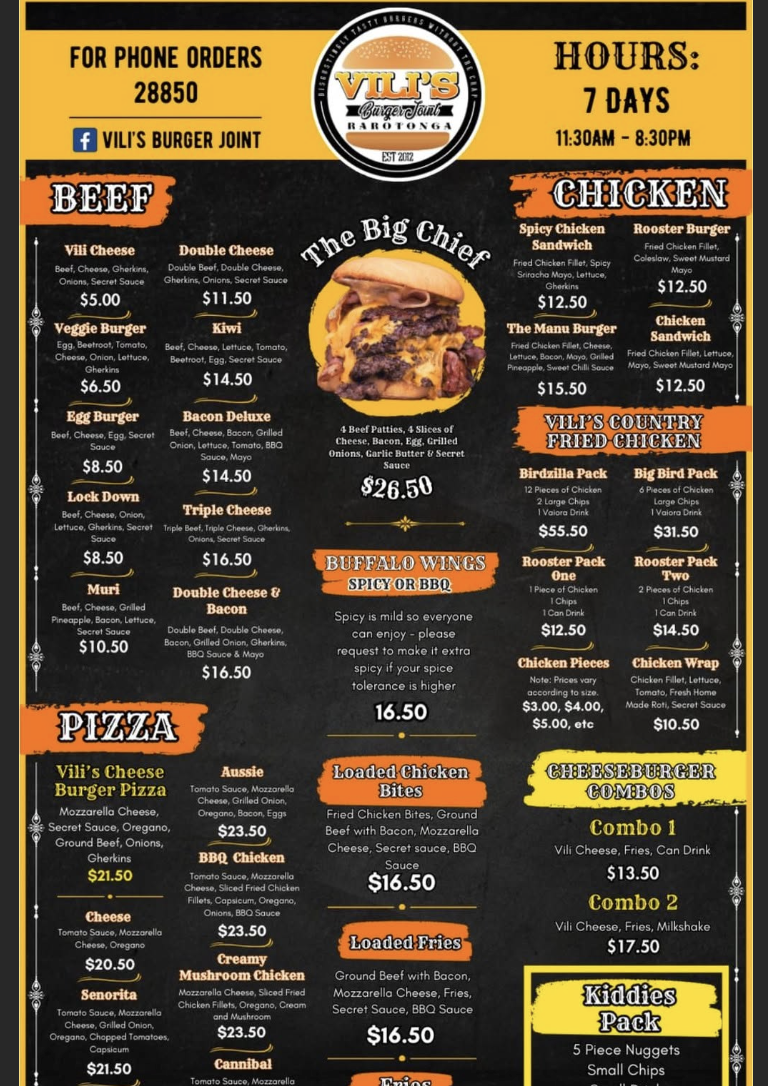 Full menu board with all pricing
